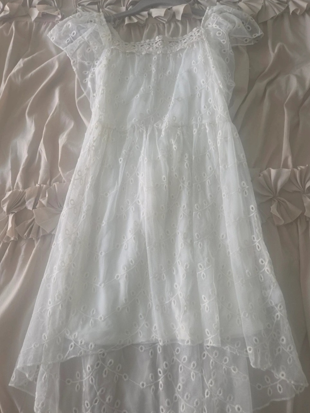 Knitworks White Eyelet Lace High-Low Girls' Dress Size 8